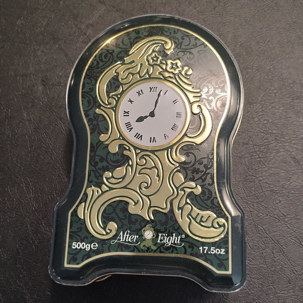After Eight Tin Mantle Clock shaped Vintage 8 Empty